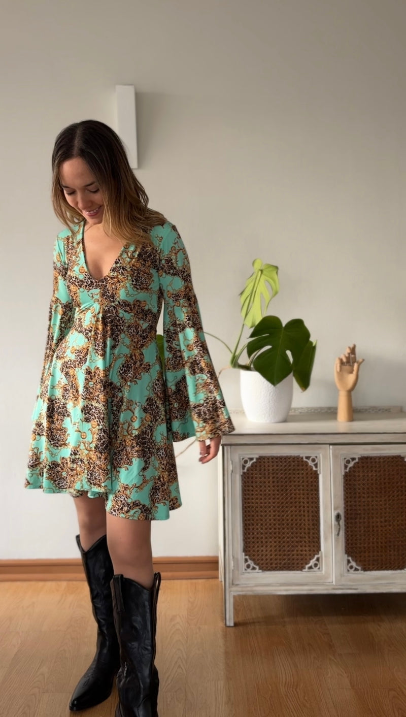 Vestido ADOLFA menta leopardo