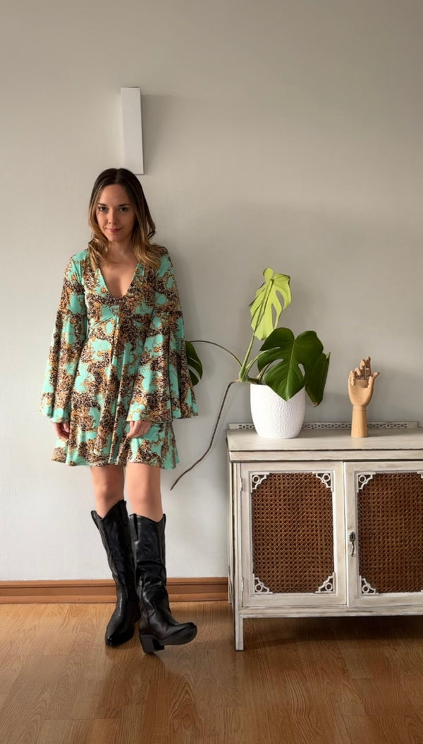 Vestido ADOLFA menta leopardo